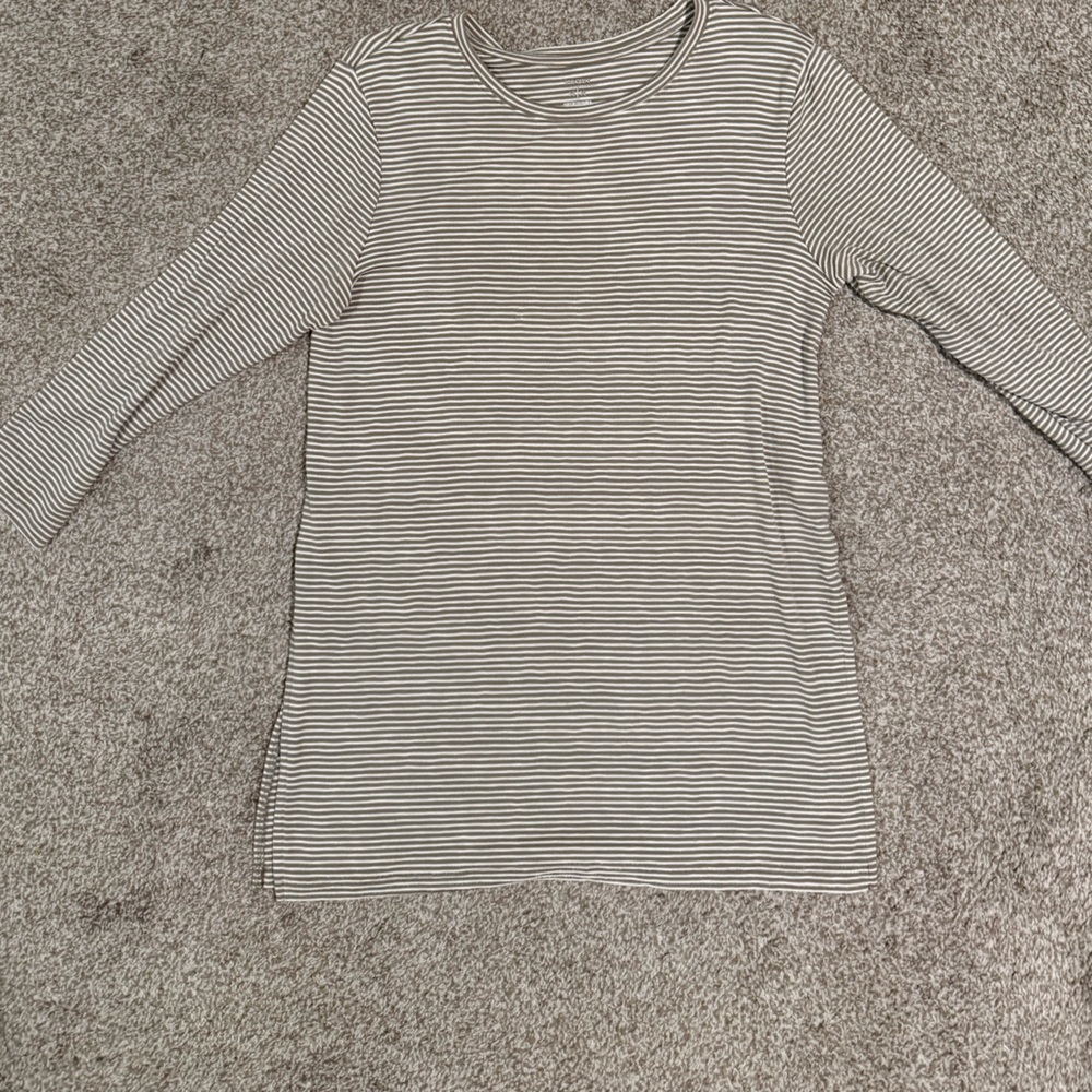 Green and beige striped tunic